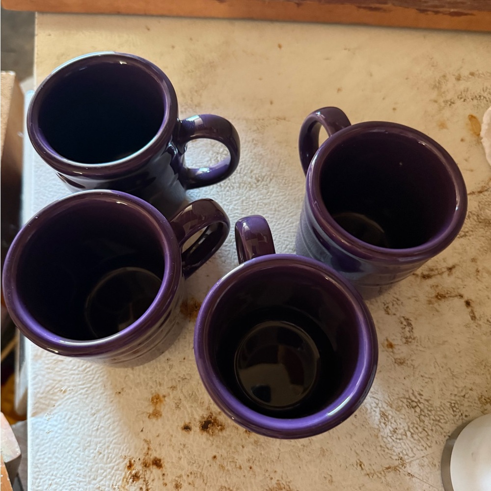 Longaberger limited edition eggplant mugs. Set of 4.